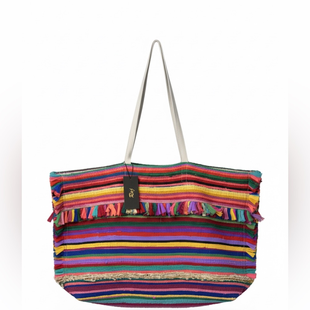 Raj Vibrant Multicolor Striped Tote with Fringe